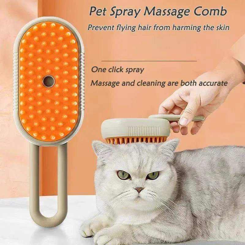 3 in 1 Pet Spray Massage Brush – Hair Removal & Steam Bath Comb