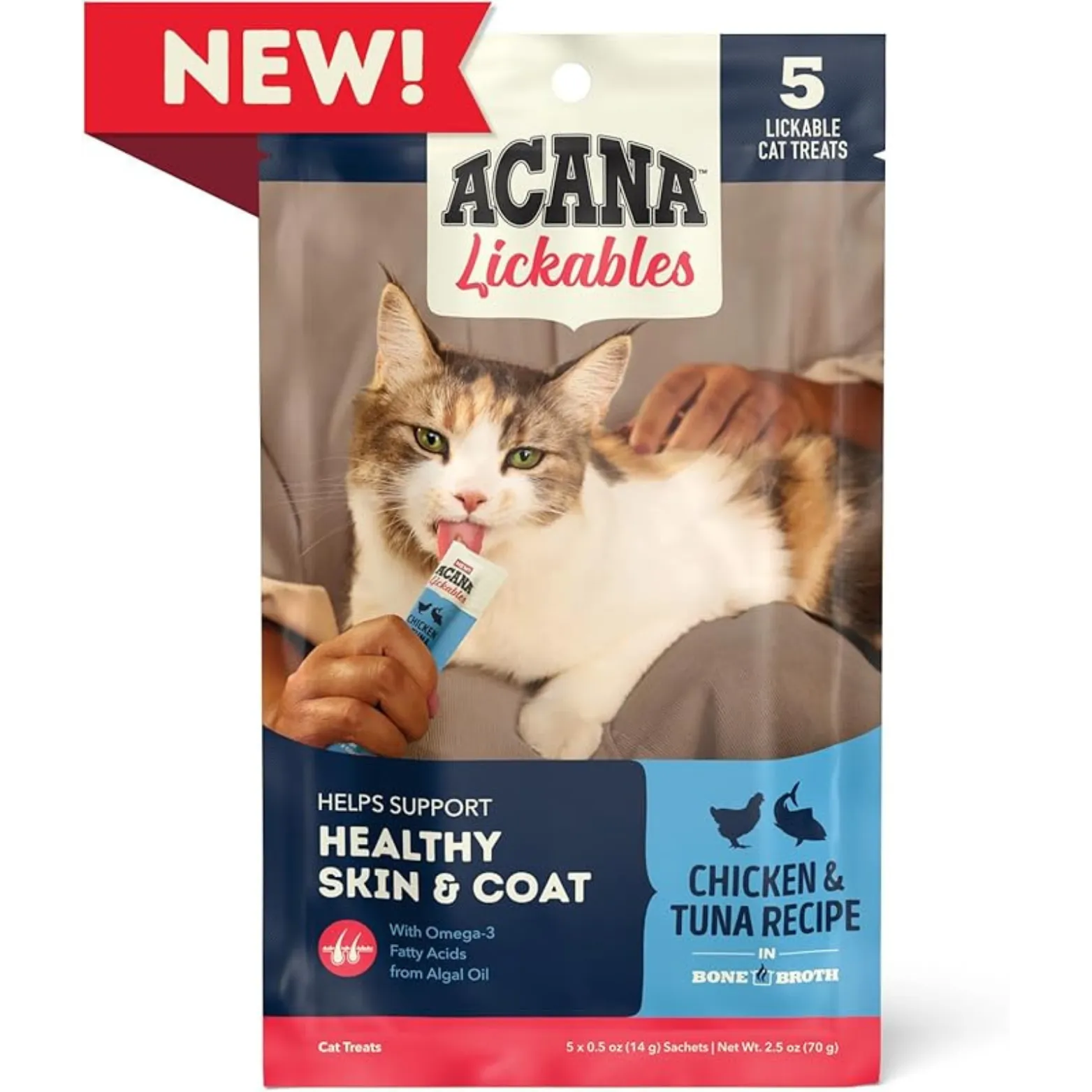 Acana Lickables Skin & Coat Chicken & Tuna Recipe Cat Treats, 2.5 oz, 5 count