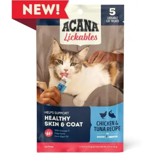 Acana Lickables Skin & Coat Chicken & Tuna Recipe Cat Treats, 2.5 oz, 5 count