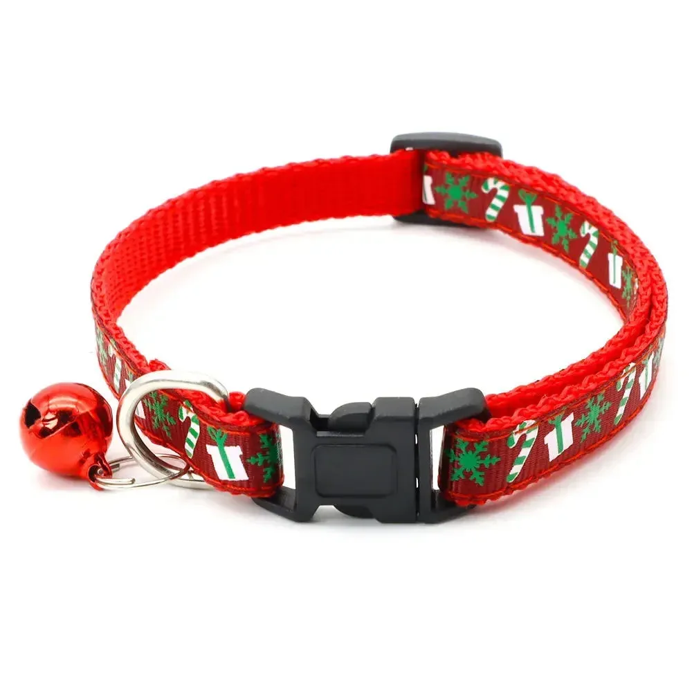 Adjustable Pet Collar with Bell for Cats and Dogs - Festive Design