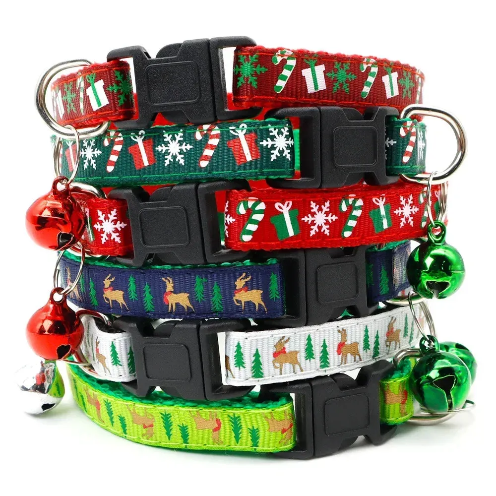 Adjustable Pet Collar with Bell for Cats and Dogs - Festive Design