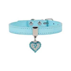 Adjustable PU Leather Pet Collar with Rhinestone Heart and Bling for Small to Medium Dogs and Cats