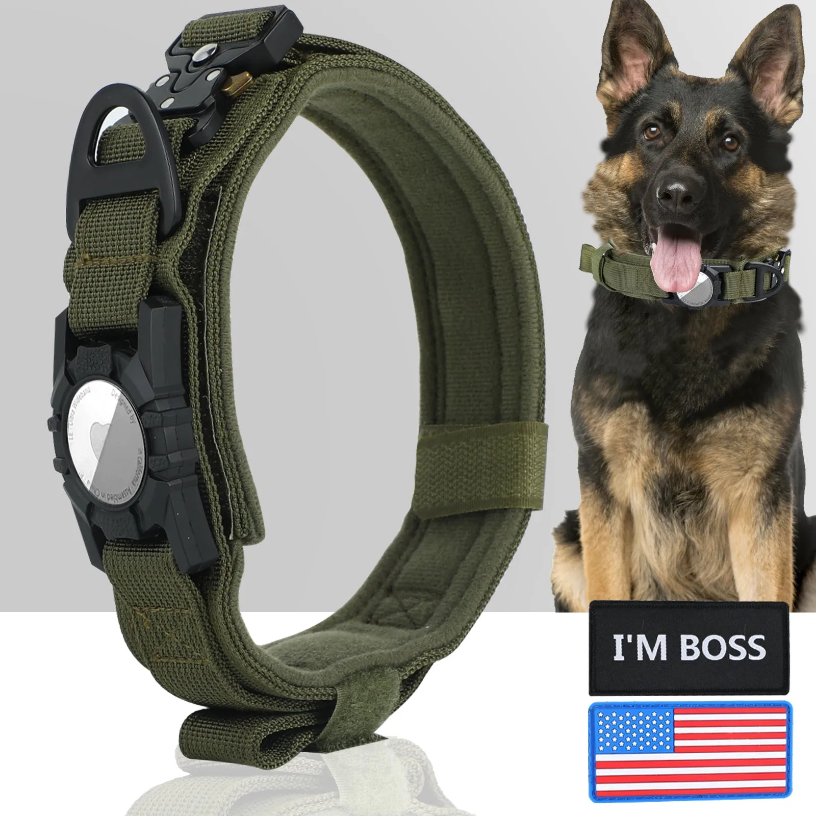 AirTag Dog Collar w/ Tactical Handle