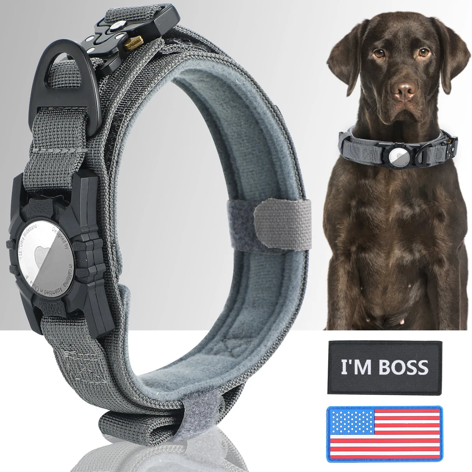 AirTag Dog Collar w/ Tactical Handle