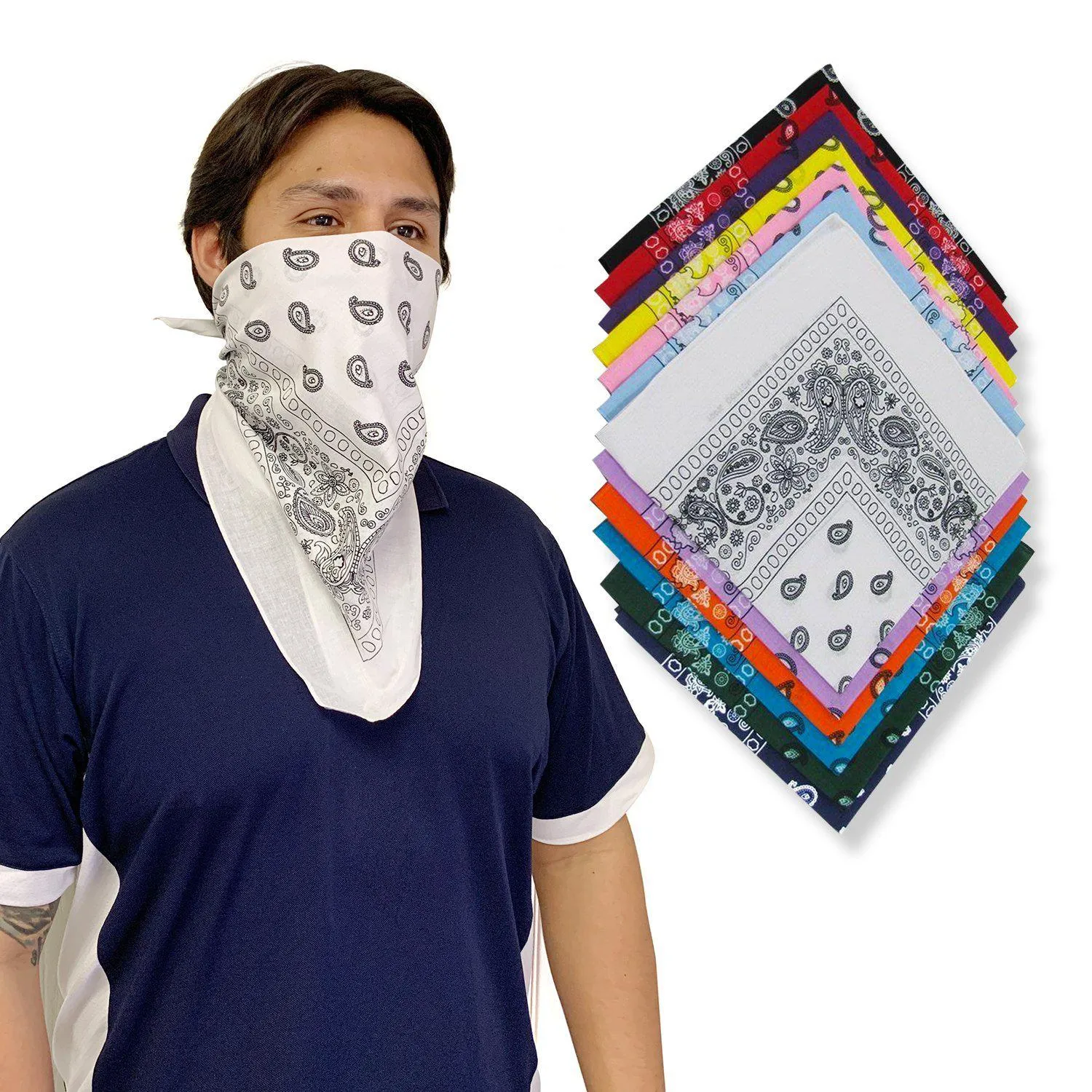 Bandanas 100% Cotton Double-Sided Printed Paisley Cloth Scarf Wrap Face Mask Cover