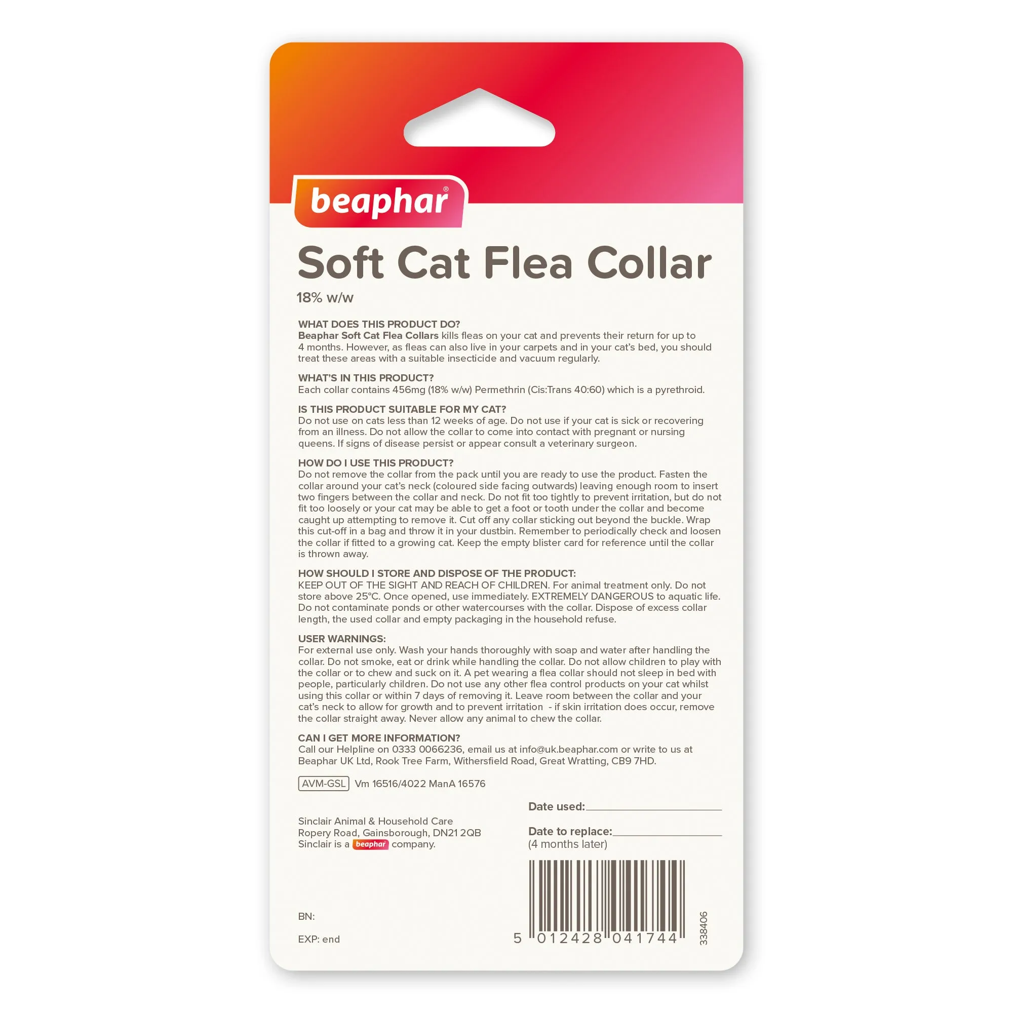 Beaphar | Cat Flea Collar | Soft  Reflective Yellow