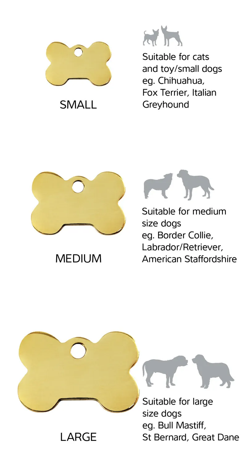 Brass Flat Bone - Red Dingo Engraved Dog Tag, Lifetime Guarantee, No Shipping Costs