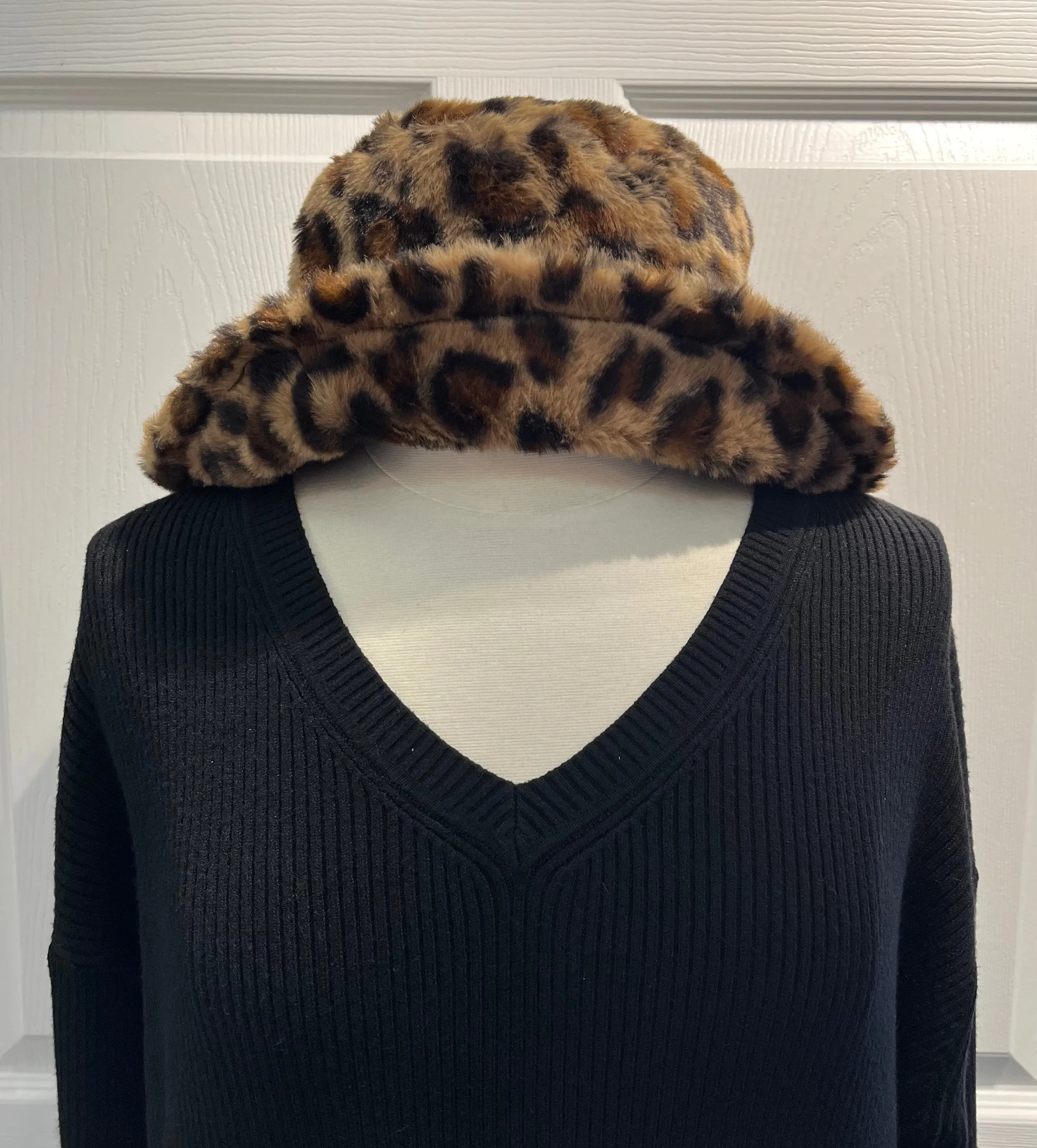 Brown Leopard Soft Faux Fur Bucket Hat