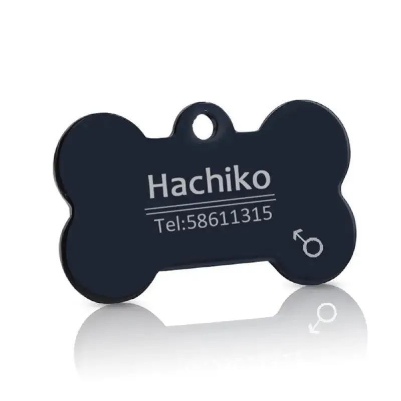 Chic Bone Shaped Engraved Pet ID Tag in Black Metal