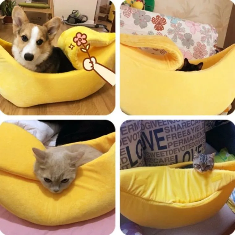 Cozy & Fun: Novelty Banana Cat Bed!