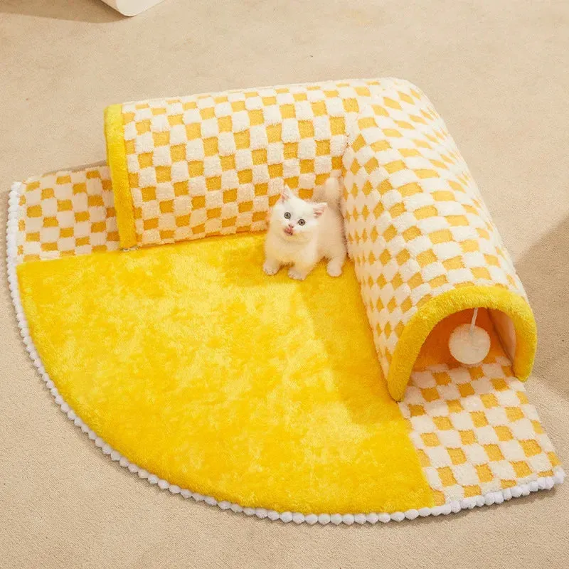 Cozy Cat Bed with Play Tunnel - Multifunctional Pet House & Mat