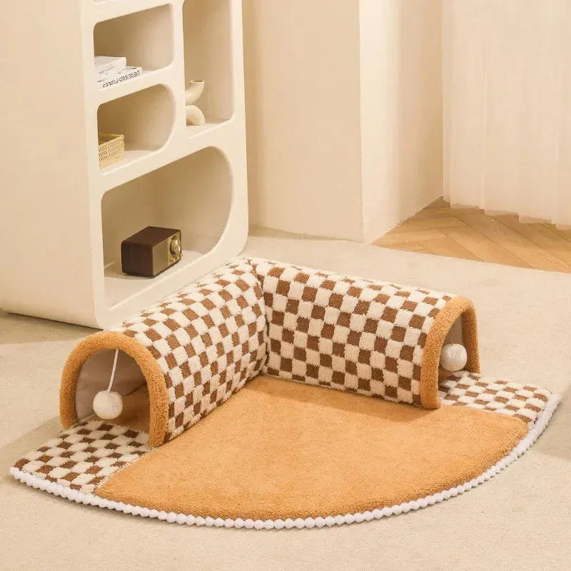 Cozy Cat Bed with Play Tunnel - Multifunctional Pet House & Mat