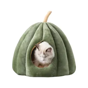 Cozy Pumpkin-Shaped Cat Bed - Enclosed Pet Nest