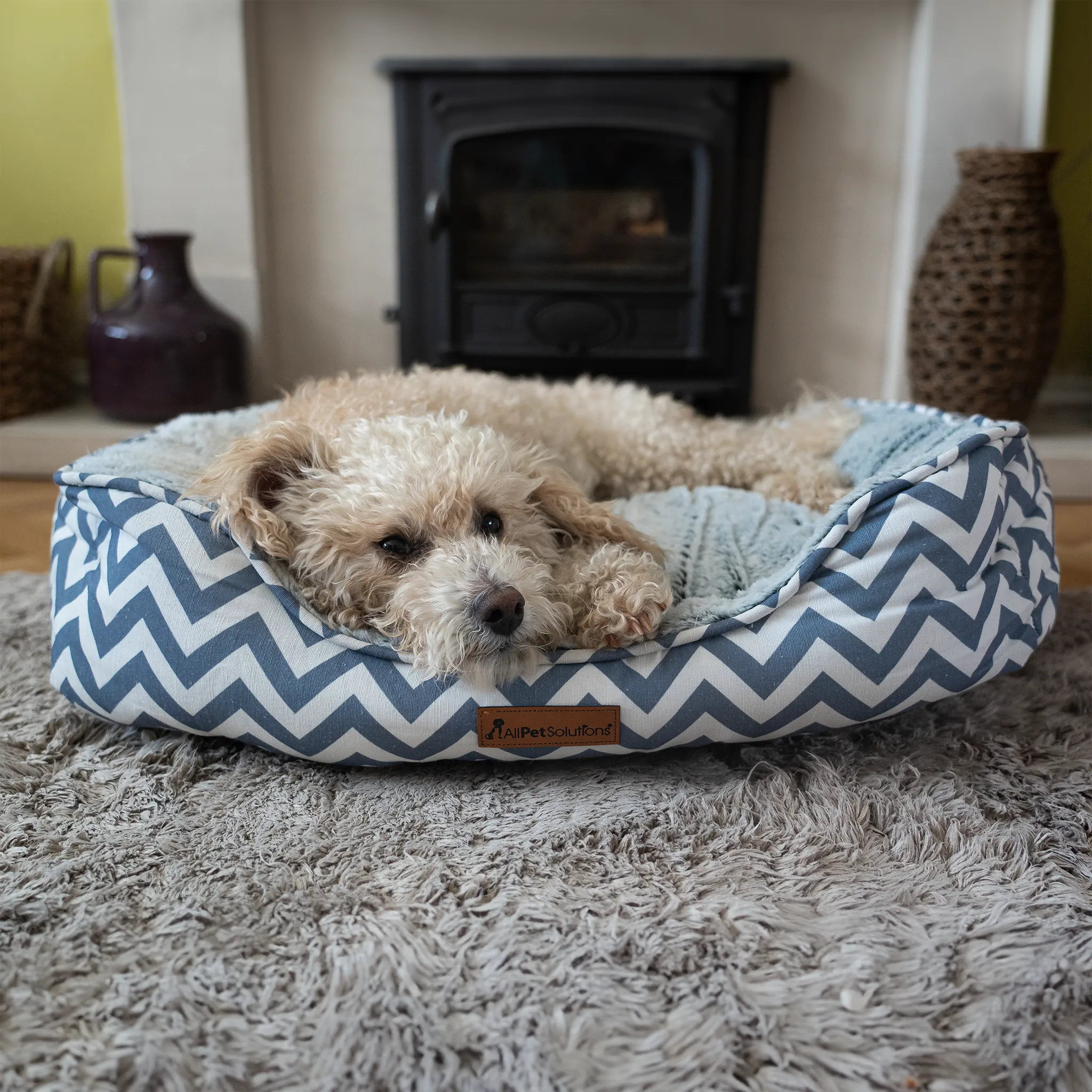 Daisy - Zigzag Grey Dog Bed - Size S/M/L