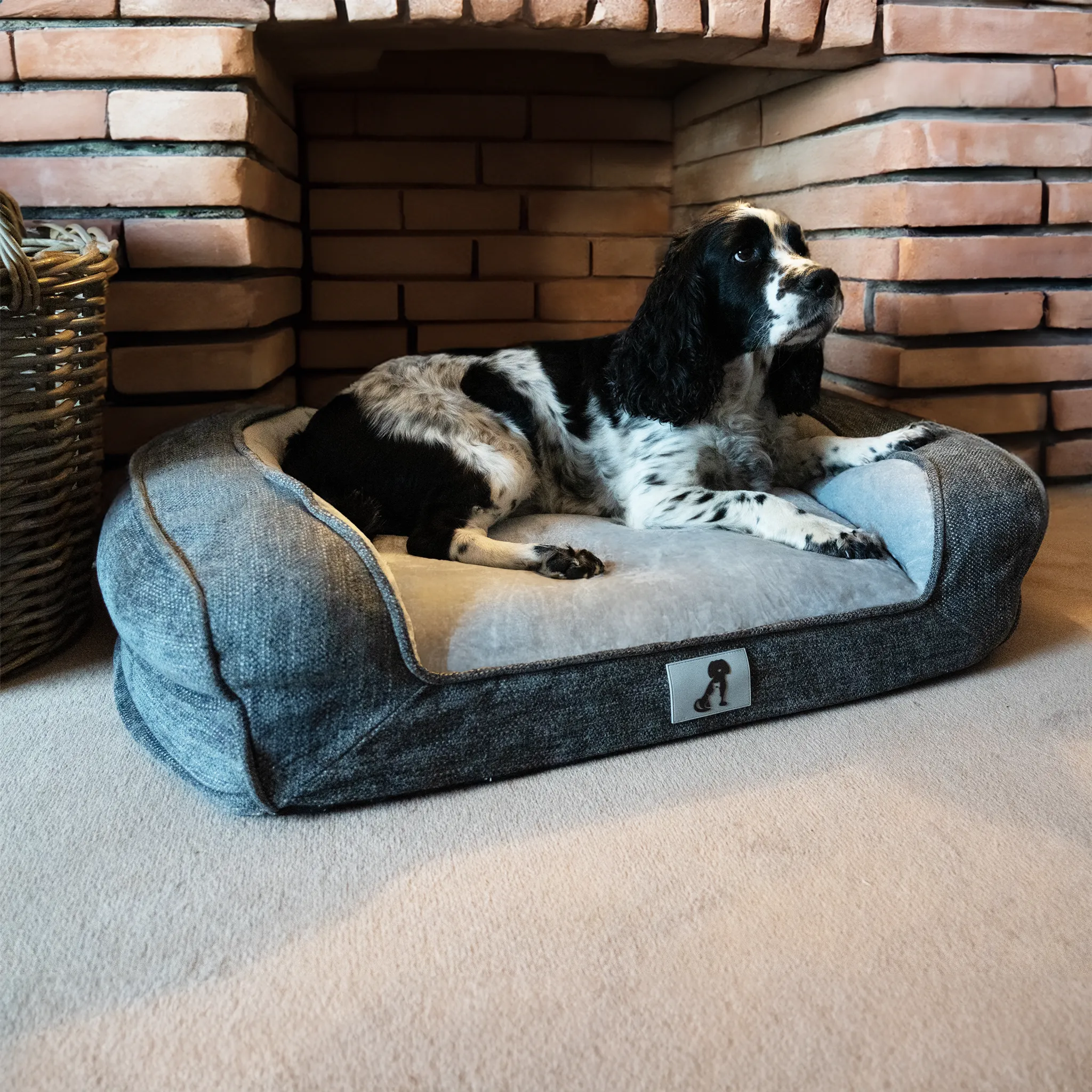 Duke Luxury High Density Foam Sofa Dog Bed Grey Large