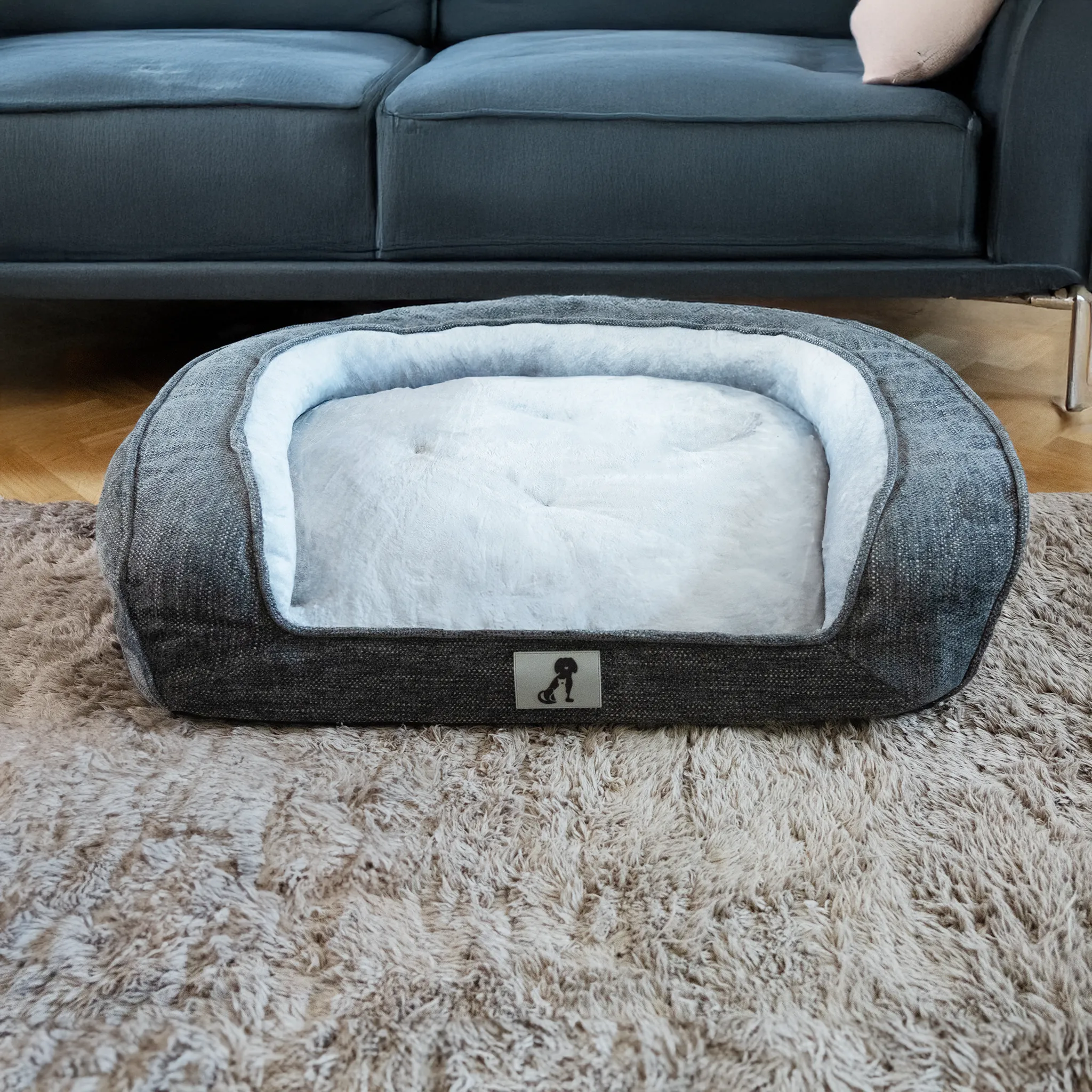 Duke Luxury High Density Foam Sofa Dog Bed Grey Large