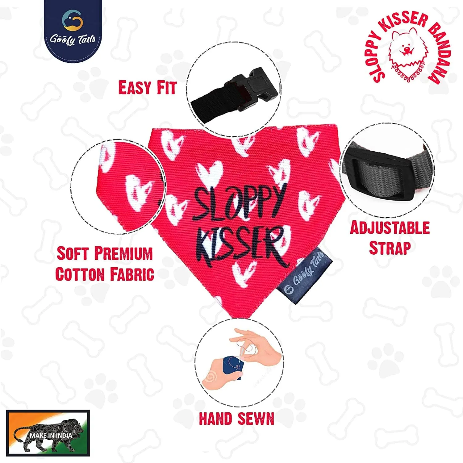 Goofy Tails Sloppy Kisser Printed Bandana for Dogs by Design Chefz (Multicolor)