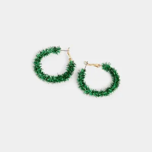 Holiday Tinsel Hoop Earring - Green