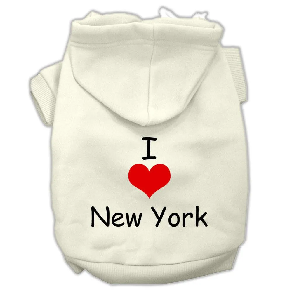 I Love New York Screen Print Pet Hoodies Cream Size Sm (10)