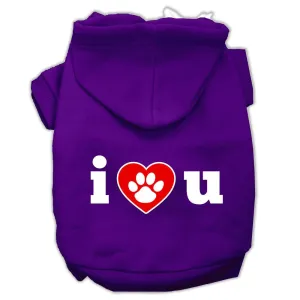 I Love U Screen Print Pet Hoodies Purple Size XL (16)