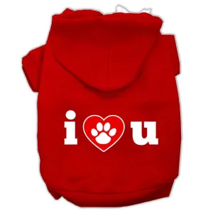 I Love U Screen Print Pet Hoodies Red Size XXXL (20)