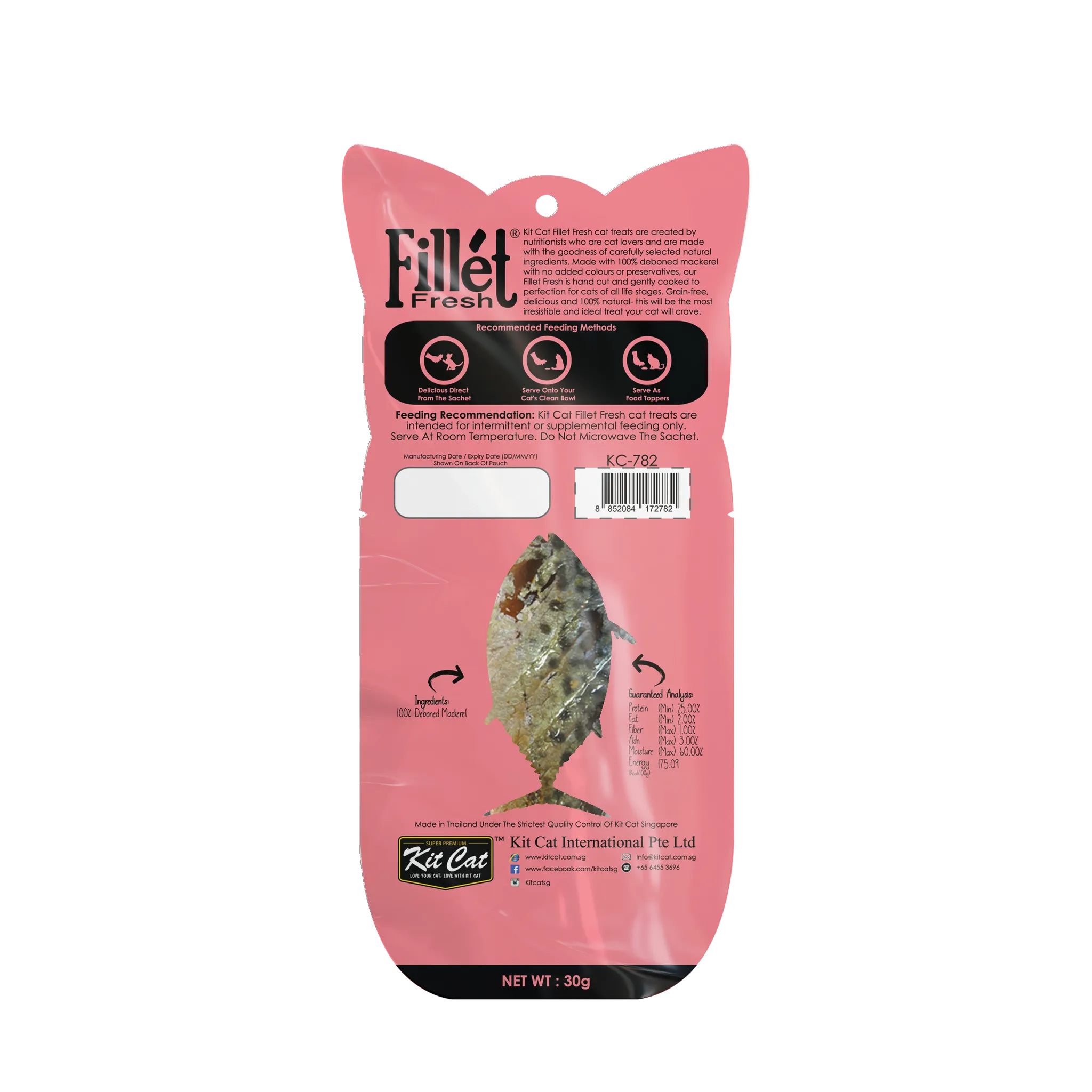 Kit Cat Fillet Fresh Cat Treats - Grilled Mackerel (Skin & Coat Vitamins) (30g)