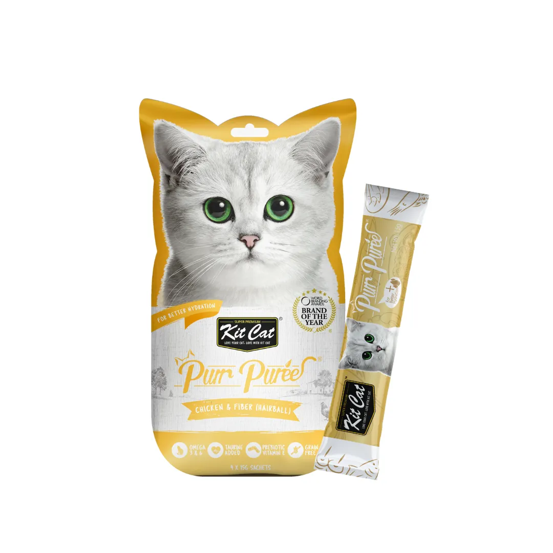 Kit Cat Purr Puree Liquid Cat Treats - Chicken & Fiber (4x15g)