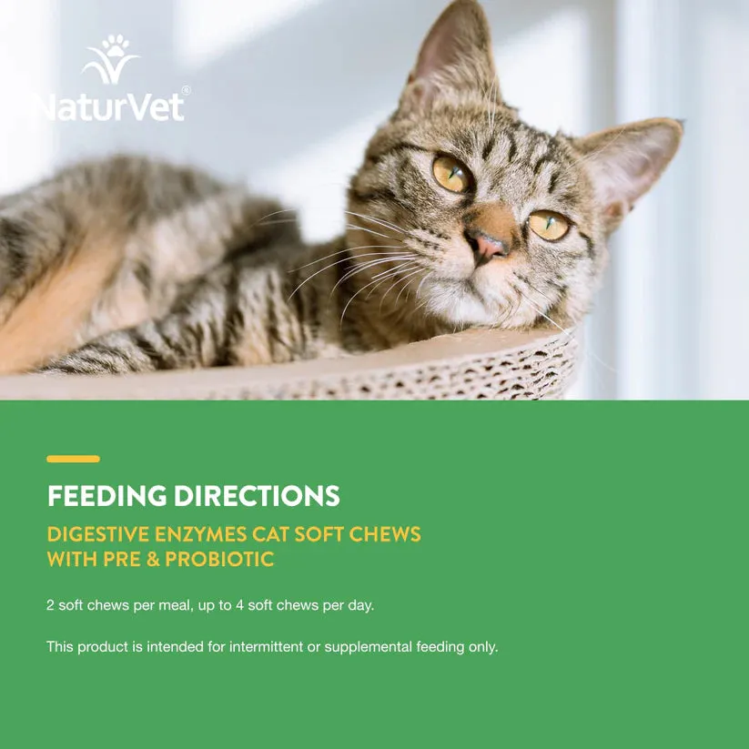 NaturVet Digestive Enzymes Cat Soft Chews With Prebiotic & Probiotic 60-Count, Cat Supplement