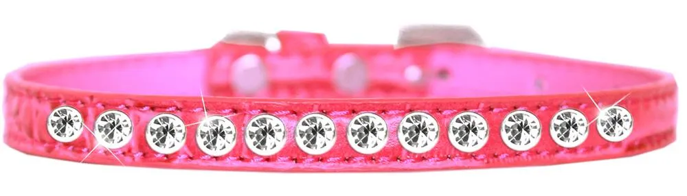 One Row Clear Jewel Croc Dog Collar Bright Pink Size 14