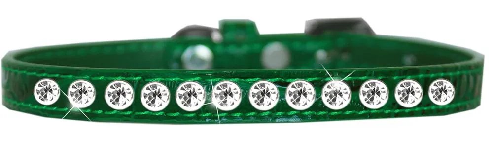 One Row Clear Jewel Croc Dog Collar Emerald Green Size 12