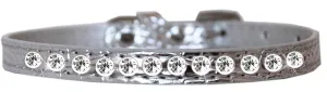 One Row Clear Jewel Croc Dog Collar Silver Size 16