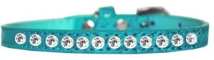 One Row Clear Jewel Croc Dog Collar Turquoise Size 10