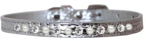 Pearl And Clear Jewel Croc Dog Collar Silver Size 10