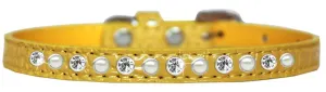 Pearl And Clear Jewel Croc Dog Collar Yellow Size 16