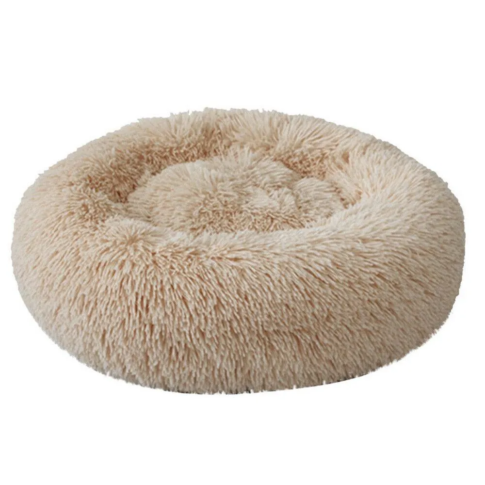 PETLAVISH™ Fluffy Calming Donut Dog/Cat Bed S-XL: Cozy Plush Sleeping Kennel