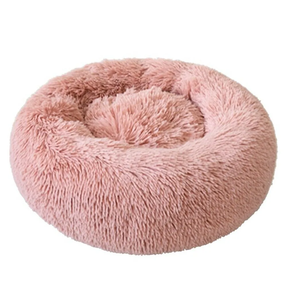 PETLAVISH™ Fluffy Calming Donut Dog/Cat Bed S-XL: Cozy Plush Sleeping Kennel