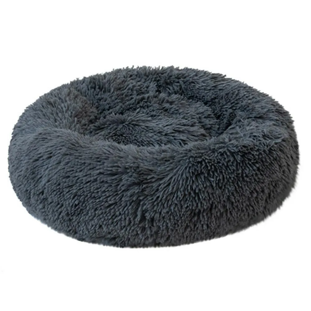 PETLAVISH™ Fluffy Calming Donut Dog/Cat Bed S-XL: Cozy Plush Sleeping Kennel