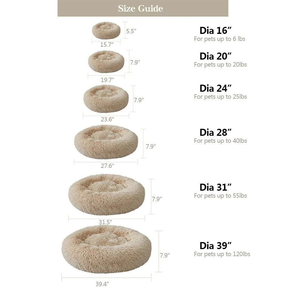 PETLAVISH™ Fluffy Calming Donut Dog/Cat Bed S-XL: Cozy Plush Sleeping Kennel