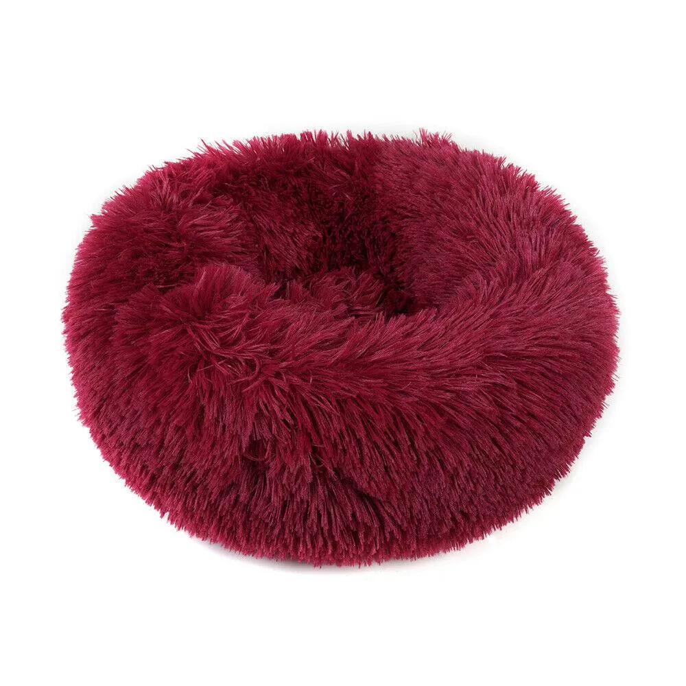 PETLAVISH™ Fluffy Calming Donut Dog/Cat Bed S-XL: Cozy Plush Sleeping Kennel