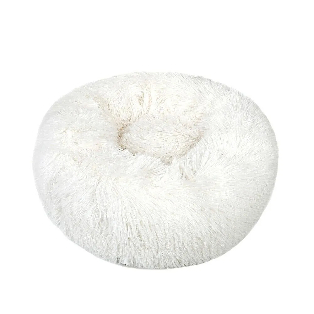 PETLAVISH™ Fluffy Calming Donut Dog/Cat Bed S-XL: Cozy Plush Sleeping Kennel