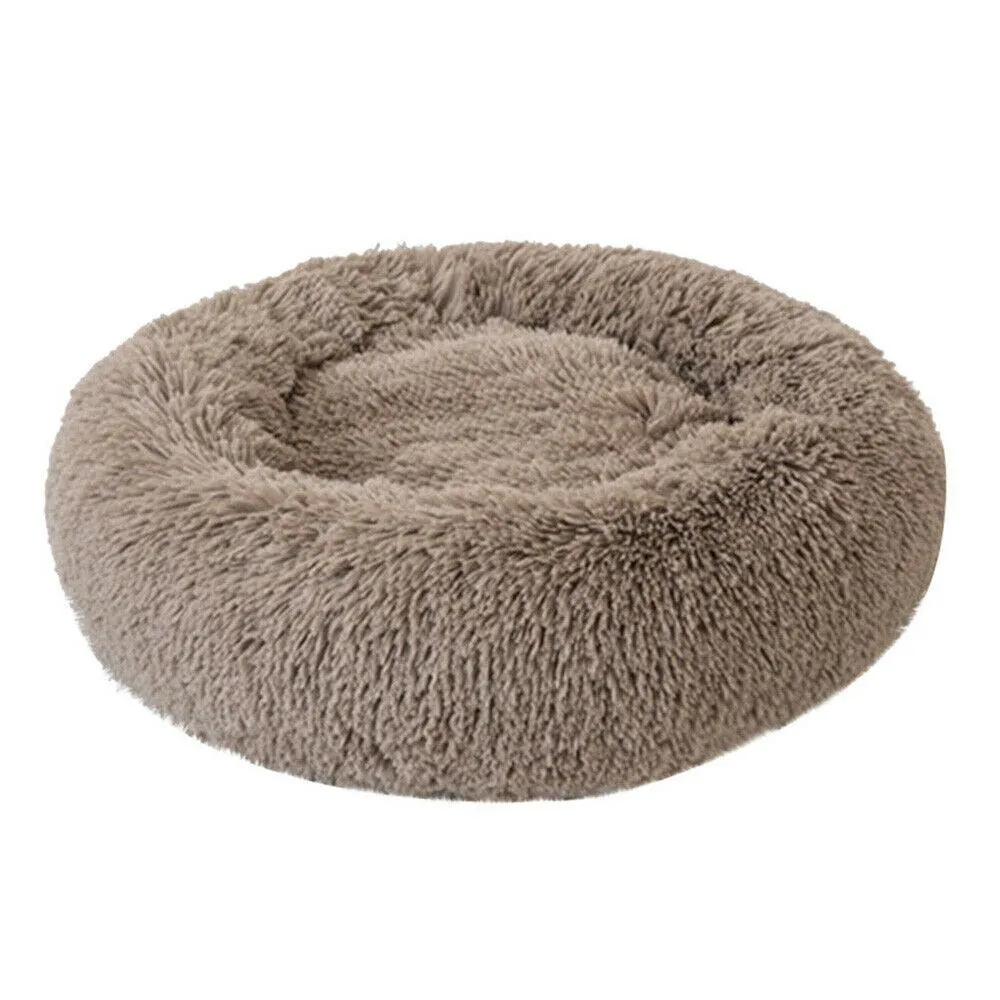 PETLAVISH™ Fluffy Calming Donut Dog/Cat Bed S-XL: Cozy Plush Sleeping Kennel