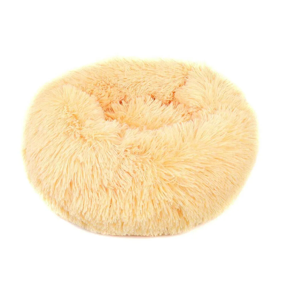 PETLAVISH™ Fluffy Calming Donut Dog/Cat Bed S-XL: Cozy Plush Sleeping Kennel