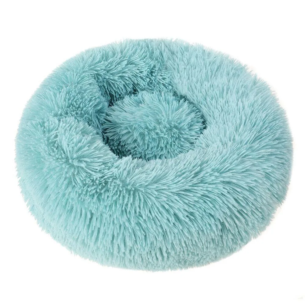 PETLAVISH™ Fluffy Calming Donut Dog/Cat Bed S-XL: Cozy Plush Sleeping Kennel