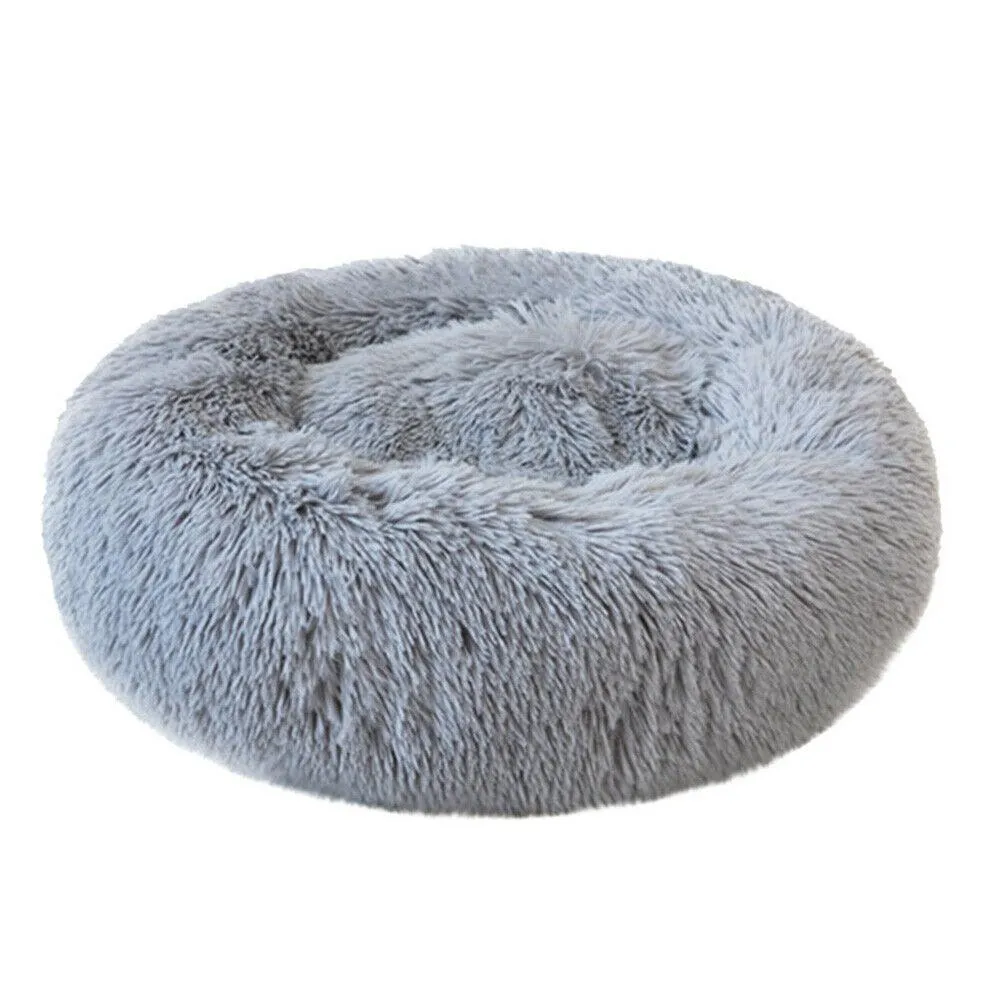 PETLAVISH™ Fluffy Calming Donut Dog/Cat Bed S-XL: Cozy Plush Sleeping Kennel