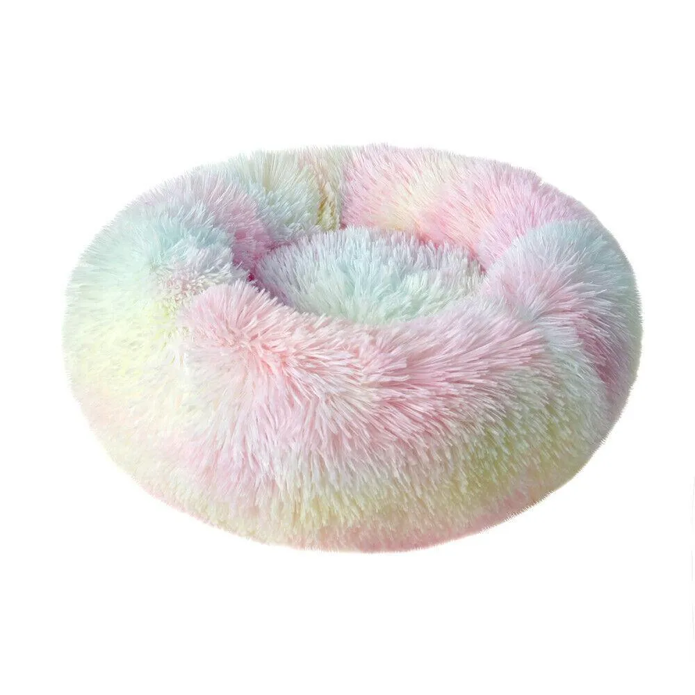 PETLAVISH™ Fluffy Calming Donut Dog/Cat Bed S-XL: Cozy Plush Sleeping Kennel