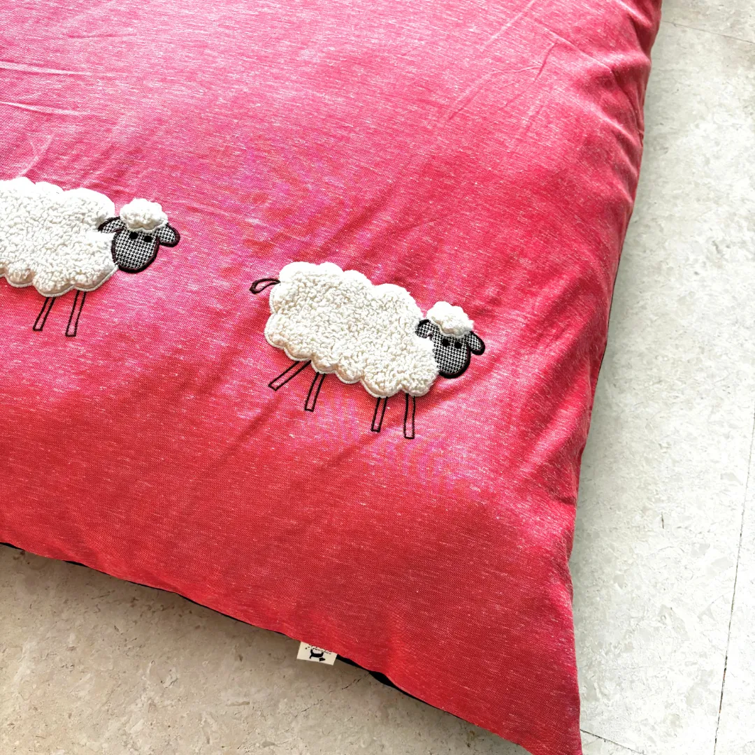 PoochMate Peach Coral Cotton Sheep Flat Dog Bed