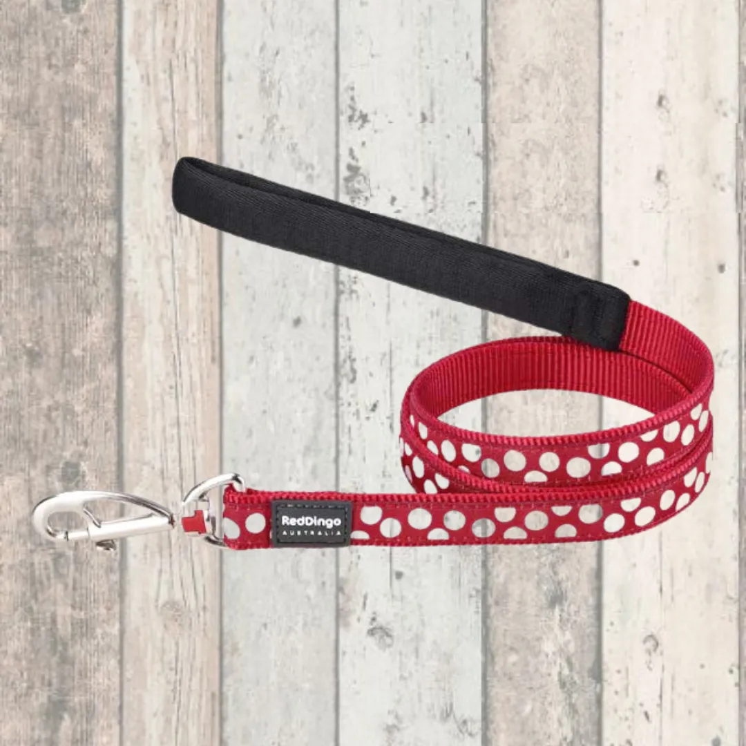 Red Polka Dot Dog Lead by Red Dingo