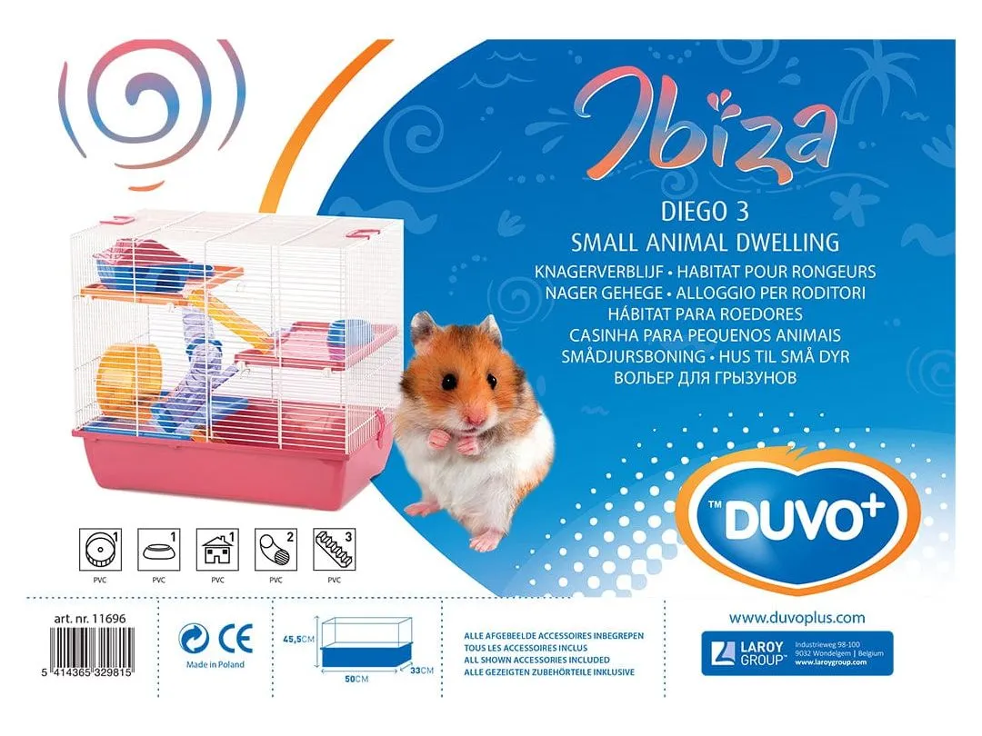 RODENT CAGE IBIZA DIEGO 3 50x33x45,5cm fuchsia/white