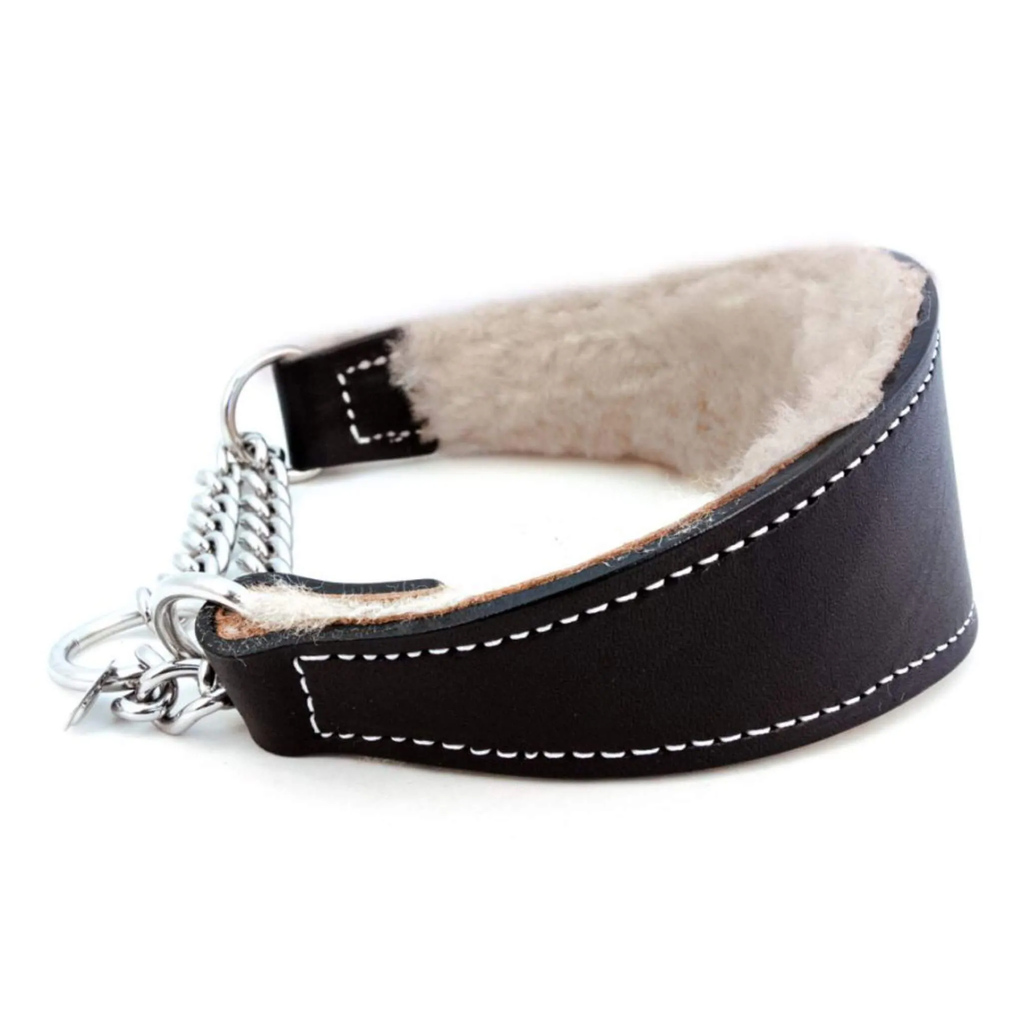 Shearling-Lined Martingale Leather Dog Collar