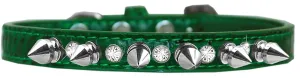 Silver Spike And Clear Jewel Croc Dog Collar Emerald Green Size 12